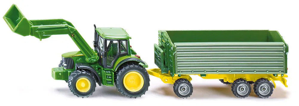 John Deere mit Frontlader und Anhänger
