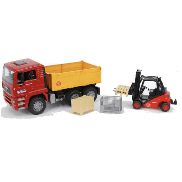Bruder Man TGA Kipp-LKW mit Linde Gabelstapler