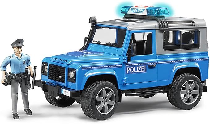 Land Rover Defender Station Wagon Polizeifahrzeug, Polizist, Ausstattung, Light & Sound Modul - 1:16 Jeep Pick-up Geländewagen bworld Wachtmeister Spielzeug Rettungsfahrzeug
