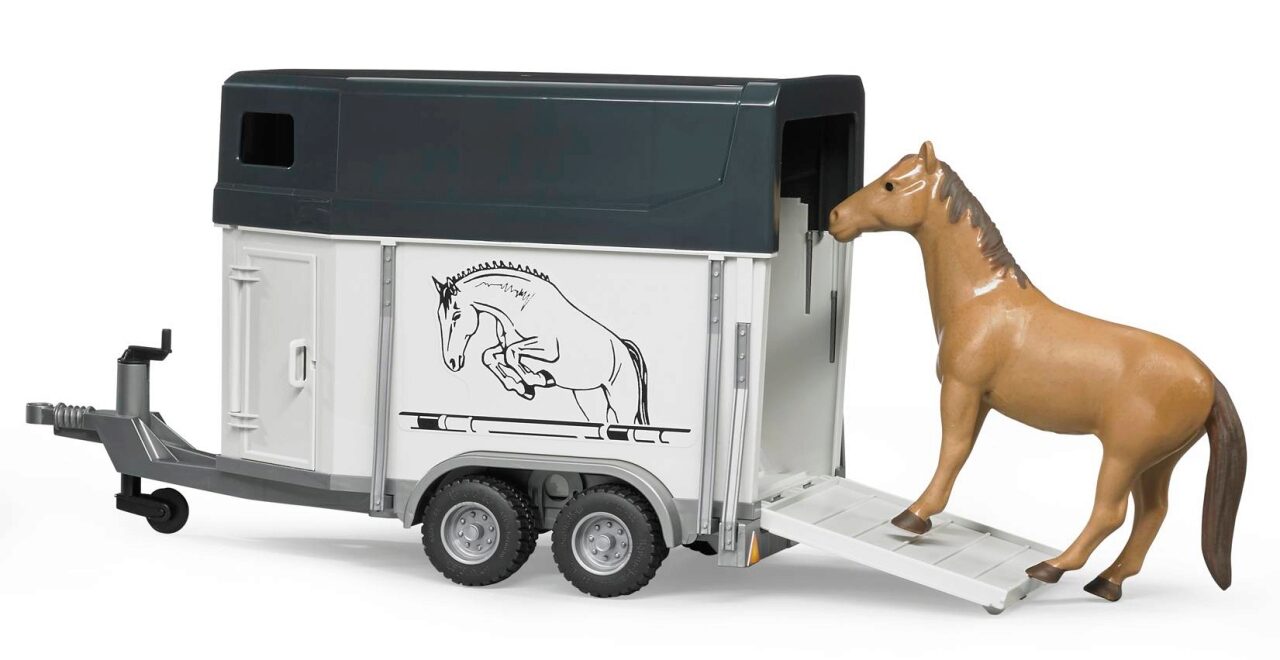 BRUDER 02028 Pferdeanhänger mit 1 Pferd
