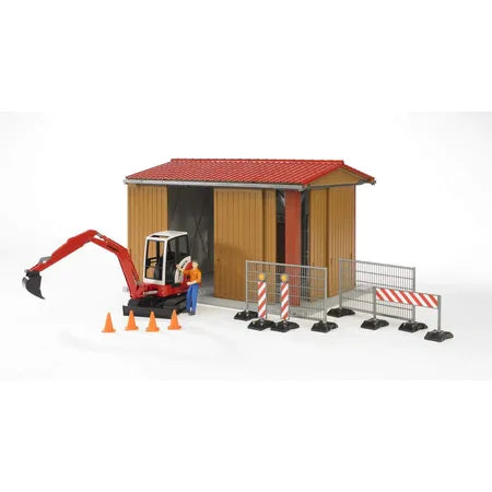 BRUDER® 62020 bworld Maschinenhalle mit Figur und Schaeff Bagger