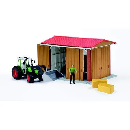 BRUDER® 62620 bworld Landmaschienenhalle mit Figur, Fendt 209, Frontlader und Zubehör