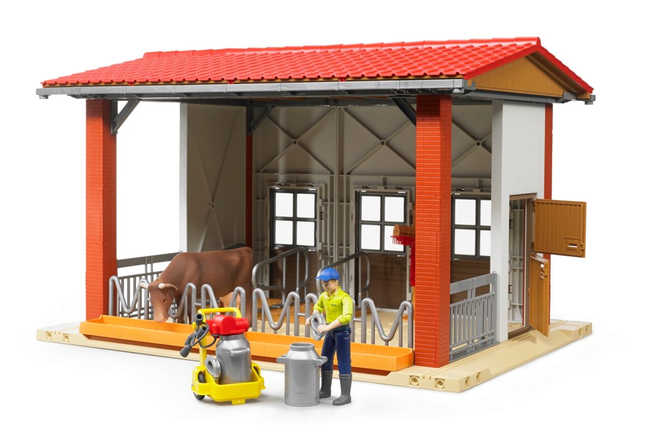 BRUDER 62621 Kuhstall mit Melkmaschine, Kuh und Figur
